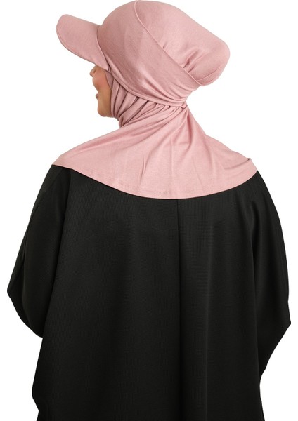 Pudra Pratik Hazır Geçmeli Şapkalı Tesettür Eşarp Viskon Düz 2513_06 fırsatları