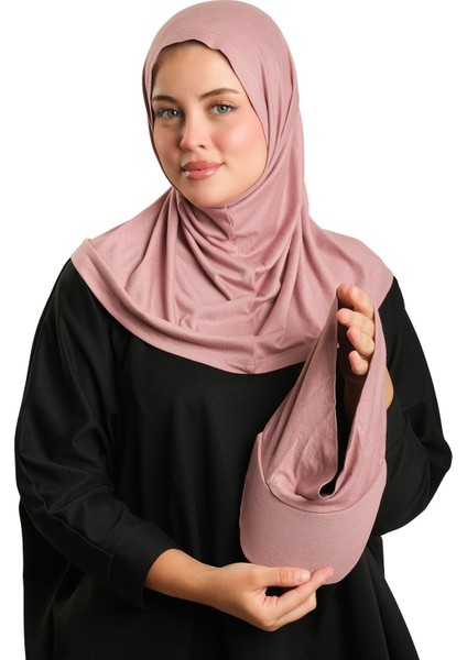 Pudra Pratik Hazır Geçmeli Şapkalı Tesettür Eşarp Viskon Düz 2513_06 indirimleri