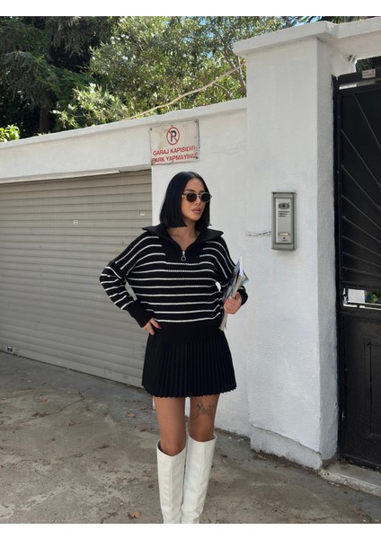 Kadın Fermuarlı Çizgili Kazak fırsatları