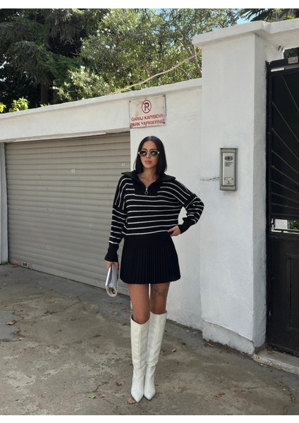 Kadın Fermuarlı Çizgili Kazak indirimleri