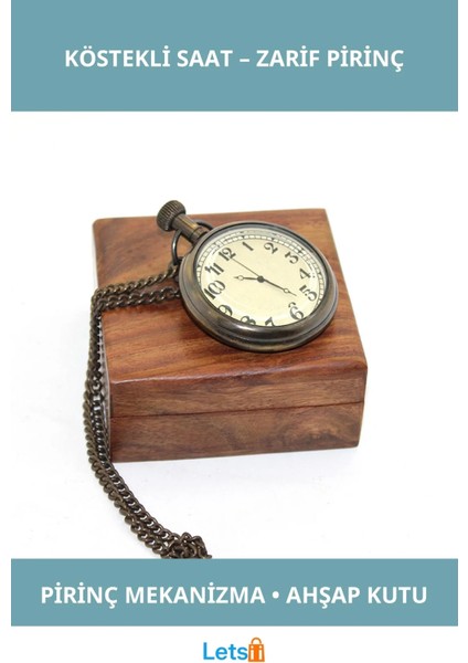 Ahşap Kutulu Zarif Pirinç Köstekli Saat