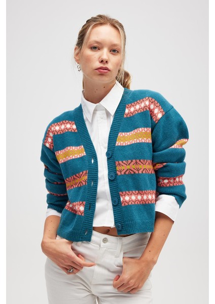 Sephora Jakarlı Kadın Triko Hırka - Ördek Yeşili Multi fiyatları