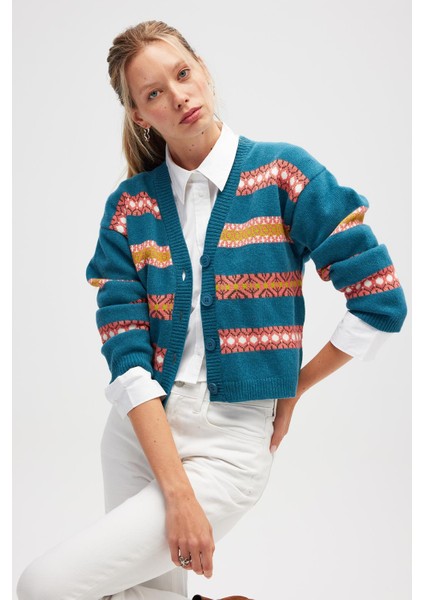 Sephora Jakarlı Kadın Triko Hırka - Ördek Yeşili Multi modelleri