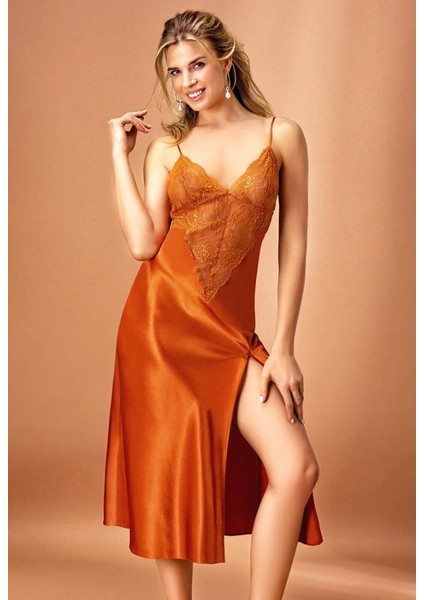 Mdb Nurteks 7136 Kadın Saten Uzun Gecelik