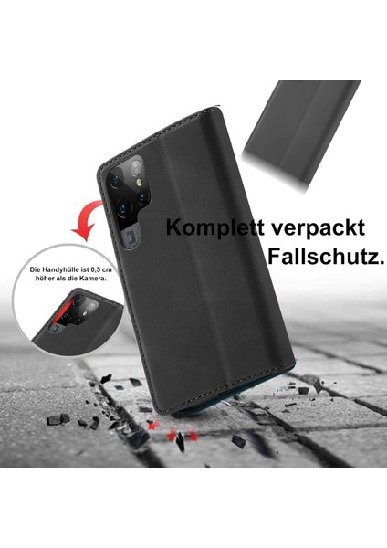 Samsung Galaxy S22 Ultra Uyumlu Ekran Koruyuculu Kılıf Kapaklı Kartlıklı Deri Görünümlü Standlı Kapak fiyatları