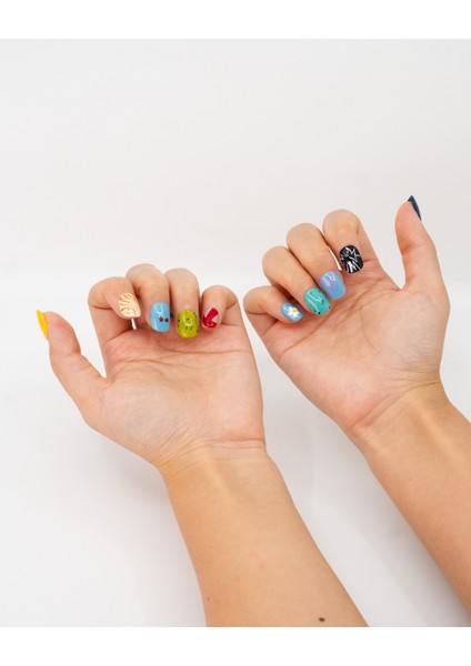 10'lu Renkli Kısa Yuvarlak TT1361 Tekrar Kullanılabilir El Yapımı Protez Takma Tırnak - Renkli-S modelleri
