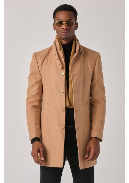 Erkek Kaşe Kaban – Çıkartılabilir Fermuarlı Ribanalı Yaka, Slim Fit Italyan Kesim, Şık ve Fonksiyonel Bej, Taba, Kahverengi, Gri, Siyah