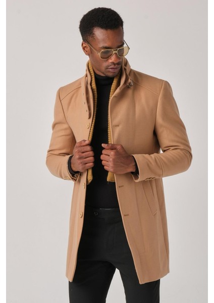 Erkek Kaşe Kaban – Çıkartılabilir Fermuarlı Ribanalı Yaka, Slim Fit Italyan Kesim, Şık ve Fonksiyonel Bej, Taba, Kahverengi, Gri, Siyah