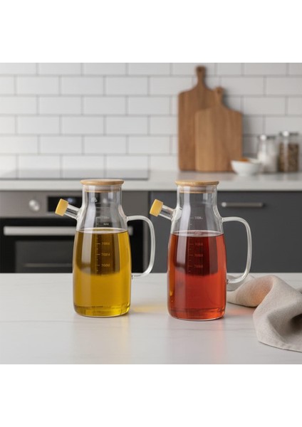 Bambu Kapaklı Vakumlu Borosilikat Cam Yağlık Sirkelik Seti - 2'li Yağdanlık Sirkelik Seti 1000 ml fiyatları