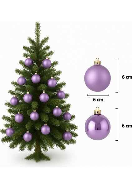 Yılbaşı Ağacı Top Süsleri, 6 cm 6 Adet, Parlak Mat Toplar Lila fiyatları