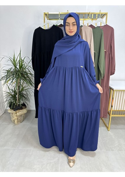 Iki Kat Büzgülü Elbise ve Şallı Takım .hijap ,abaya (Hac ve Umre Için Uygundur) Indigo modelleri