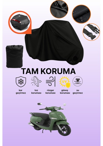Siyah Arka Çanta Uyumlu Mondial 50 Exon Uyumlu Motosiklet Brandası, Koruyucu Örtü