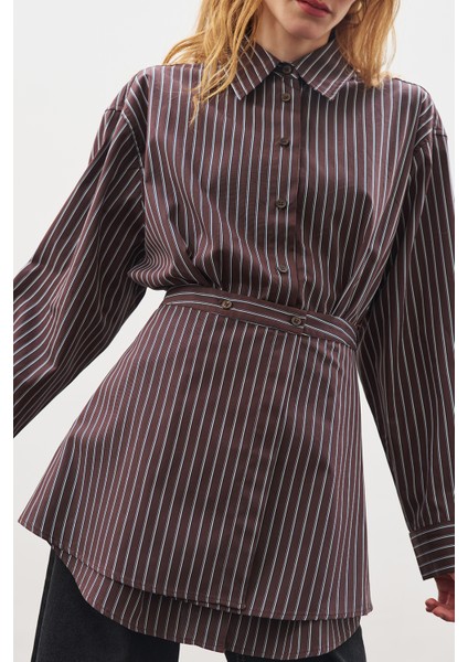 Bağlama Aksesuarlı Gömlek Kahve Çizgili modelleri
