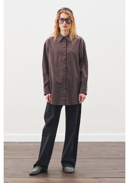 Bağlama Aksesuarlı Gömlek Kahve Çizgili fırsatları