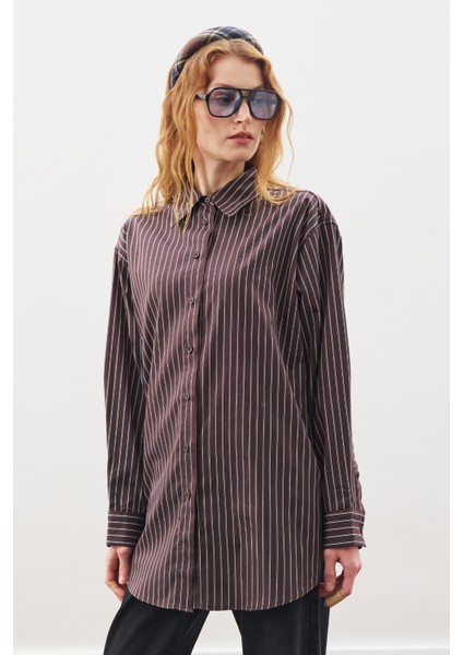 Bağlama Aksesuarlı Gömlek Kahve Çizgili indirimleri