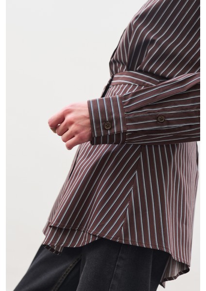 Bağlama Aksesuarlı Gömlek Kahve Çizgili