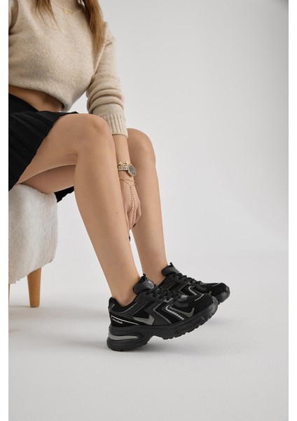 Kadın Siyah Kalın Hafif Faylon Taban File Detaylı Bağcıklı Spor Ayakkabı modelleri