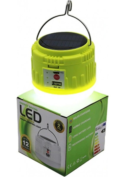 USB - Solar Şarjlı Askılı Kamp Lambası - Powerbank (5324)