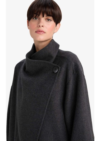 Regular Fit Düğmeli Uzun Kaşe Kaban F6322AX25WN