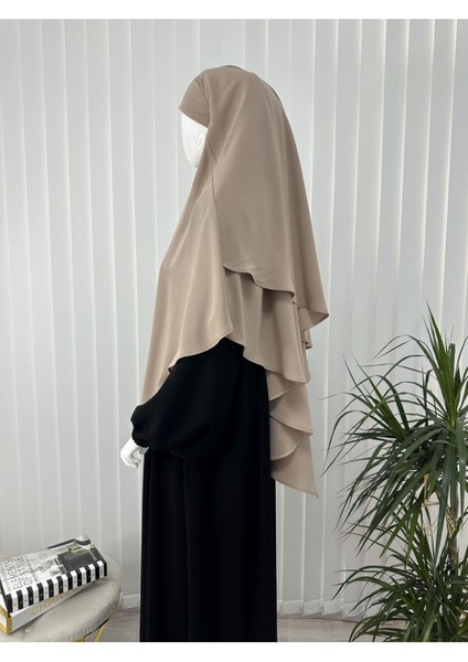 Iki Katlı Hazır Sufle Esarp Medine Ipegi Hac ve Umre Için Uygundur Bej Jilbab,abaya,hijab ) modelleri