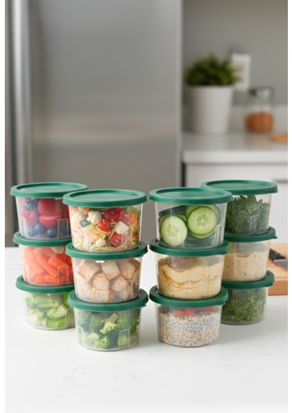 12 Adet 650 ml Yuvarlak Çok Amaçlı Saklama Kabı Seti Yeşil fiyatları