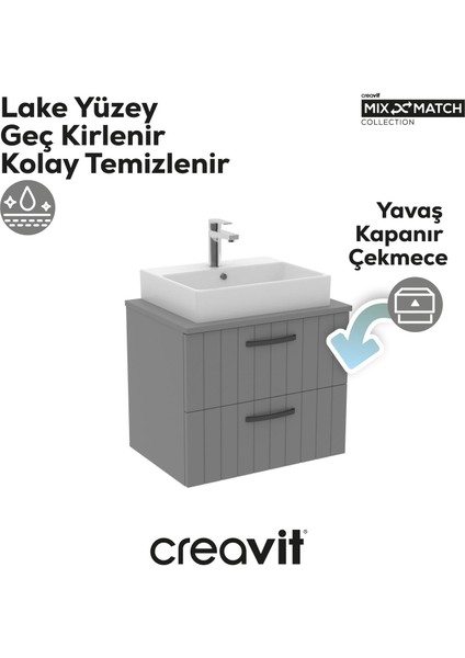 D10 Next Lavabo Dolabı Iki Çekmeceli 65 cm Gri Lake Kapak modelleri