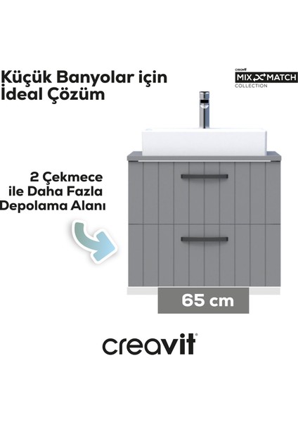 D10 Next Lavabo Dolabı Iki Çekmeceli 65 cm Gri Lake Kapak fırsatları
