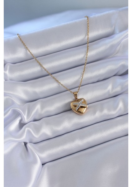 316L Çelik Gold Renk Zirkon Detay Kalp Model Kadın Kolye - TJ-BKO7626 fiyatları