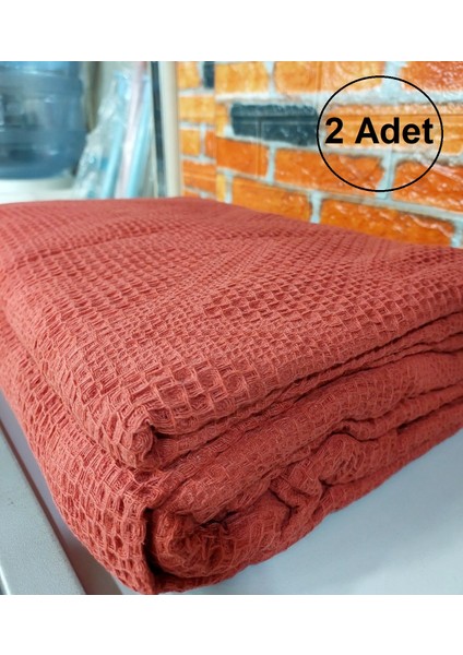 2 Adet Şaheser %100 Pamuk Çift Kişilik Pike 240X220 (Tek Pike)-Brick Red