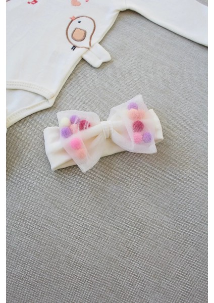 Litaetrend 3-6 6-9 9-12 Ay Şarkıcı Kuşlar Nakışlı Bandanalı Uzun Kollu Zıbınlı 3lü Kız Bebek Takımı Ekru fırsatları