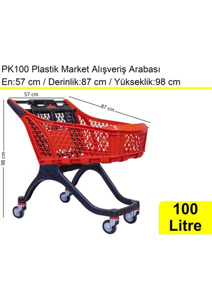 PK100 Plastik Market Alışveriş Arabası 100 Litre Kırmızı