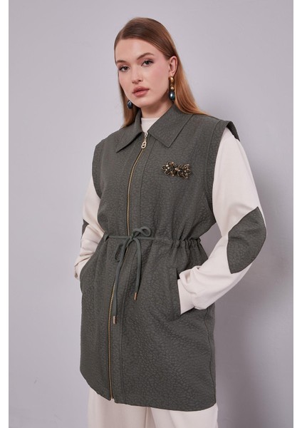 Haki Kendinden Desenli Yelekli Üçlü Takım fırsatları