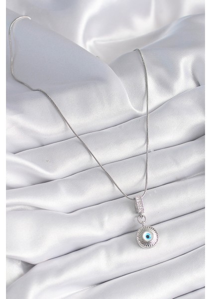 316L Çelik Gümüş Renk Zirkon Taşlı Nazar Boncuk Model Kadın Kolye - TJ-BKO9523 fiyatları