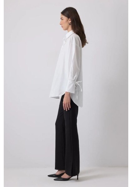 Pamuklu Biyeli Gömlek Yaka Tunik Beyaz fırsatları