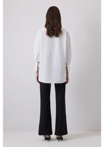 Pamuklu Biyeli Gömlek Yaka Tunik Beyaz indirimleri