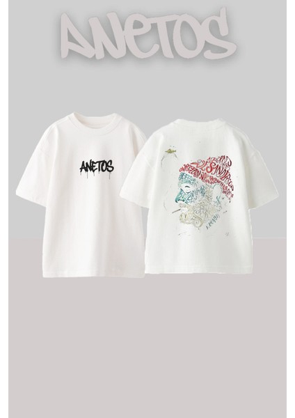 Sigara Icen Adam Tasarım Sırt Baskılı Pamuk Beyaz Oversize T-Shirt