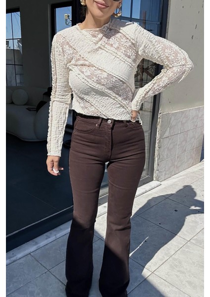 Ispanyol Paça Jean Pantolon Acı Kahve fiyatları