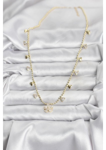 Pirinç Gold Renk Zirkon Taşlı Çiçek Model Kadın Kolye fiyatları