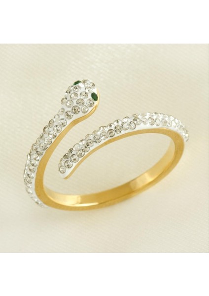 Yılan Zirkon Taşlı Lüks Çelik Yüzük
