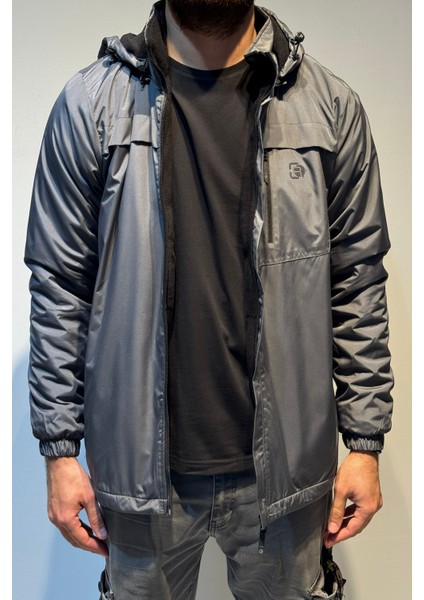 Erkek Kapüşonlu Cep Detaylı Içi Polar Kışlık Mont 2540 Füme modelleri