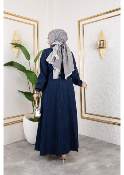 Kadın Belden Lastikli Cep Detaylı Kot Elbise