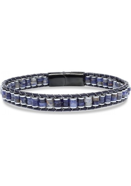 Orijinal Deri, Lapis Doğaltaş ve 316L Titanyum Çelik Erkek Bileklik 9592B22D10