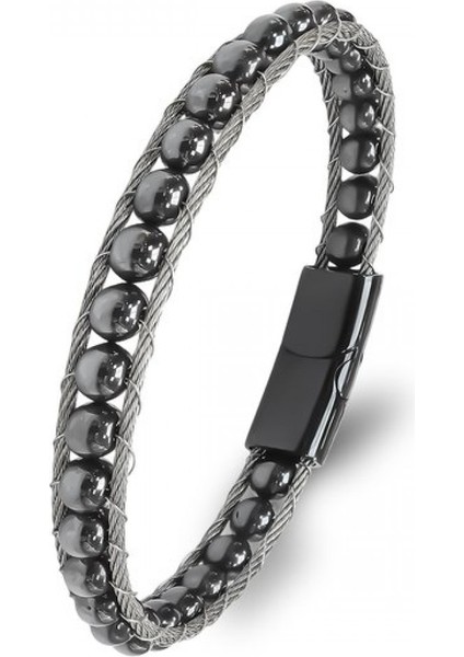 Hematit Doğaltaş ve Çelik Halat Örme Bileklik 9592B2DH2