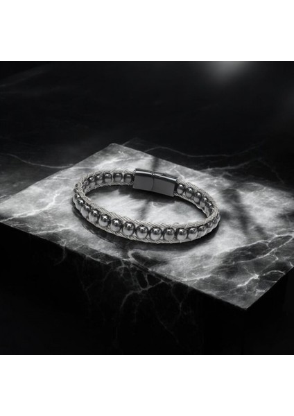 Hematit Doğaltaş ve Çelik Halat Örme Bileklik 9592B2DH2 modelleri