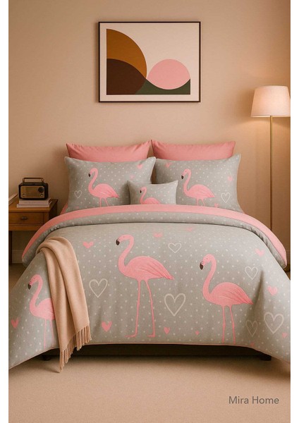 Çift Kişilik Pamuklu Nevresim Takımı Flamingo Love