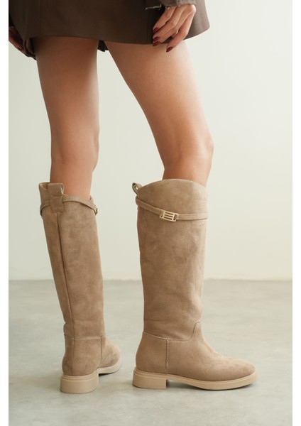 Kadın Nantes Düz Tabanlı Tokalı Çizme - Vizon fiyatları