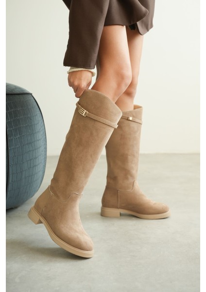Kadın Nantes Düz Tabanlı Tokalı Çizme - Vizon modelleri