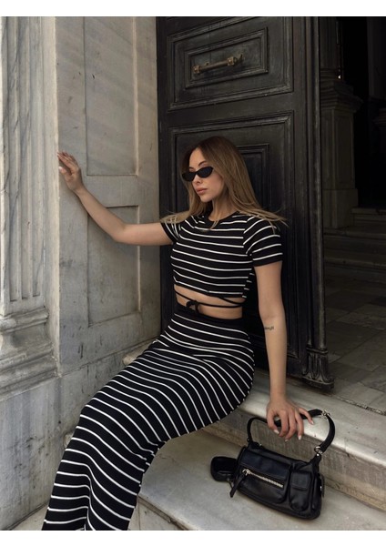 Çizgili Etekli Takım Siyah S3609 indirimleri