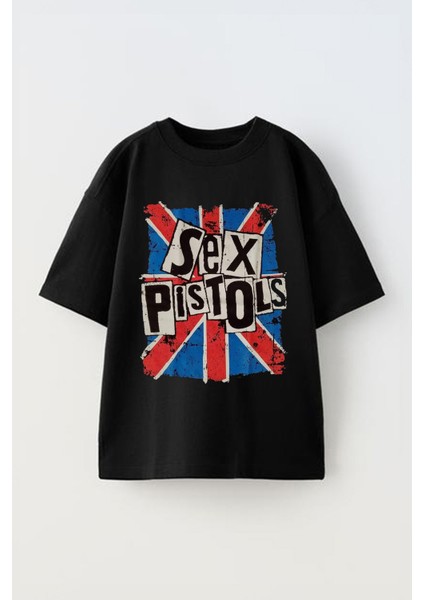 Sex Pistols Baskılı Ünisex Pamuk Siyah Oversize T Shirt