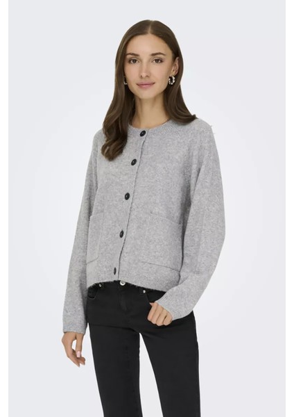 Kadın Onlpıemonte Sıfır Yaka Torba Cepli Yünlü Hırka 15344118 Açık Gri